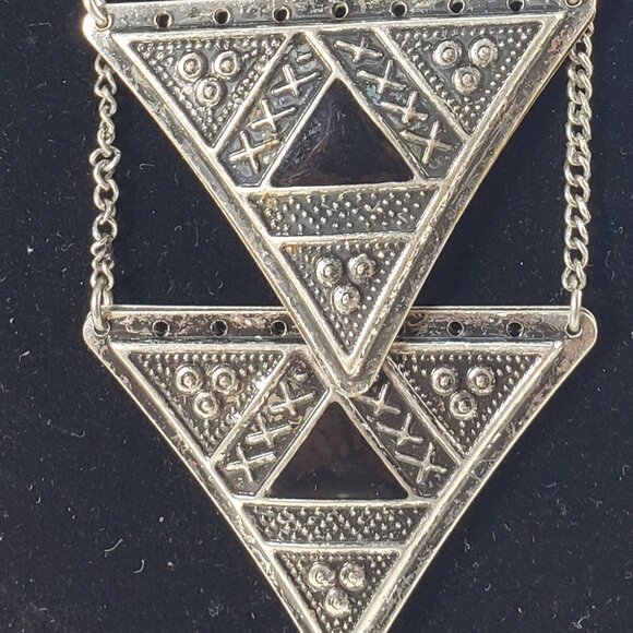 Boho Geometric Triangle Statement Necklace – Silver Tribal Pendant - Stylish - Picture 6 of 8